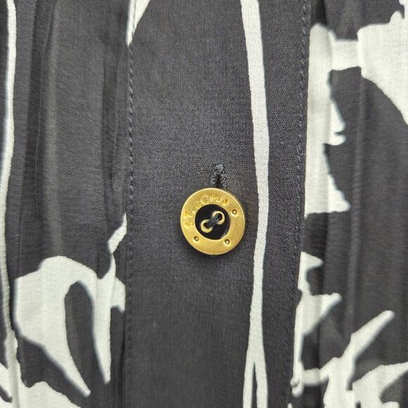 St. John Button Front Shirt Semi Sheer Silk Stretch Black White Floral Size 4 - Picture 3 of 5